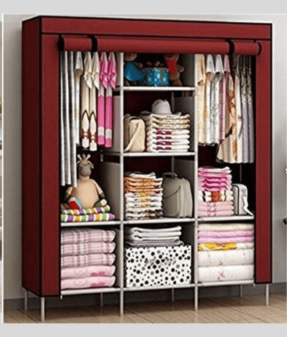 Wardrobe Maroon Portable Wardrobe 3 Column - Maroon Cover